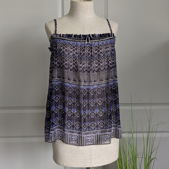 Tart Tank Camisole Sleeveless Square Neckline Ruffled Sheer Blue Ikat M NWT - Picture 2 of 8